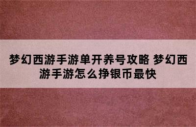 梦幻西游手游单开养号攻略 梦幻西游手游怎么挣银币最快